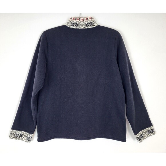 LL Bean Nordic Snowflake Fleece Jacket Full Zip Womens Medium Black - Picture 2 of 5